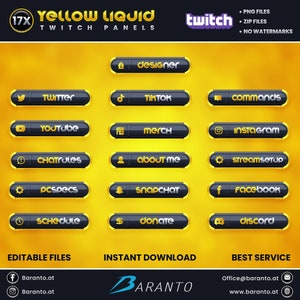 17x Twitch Panels Pack Yellow Liquid Series |   Instant Download Ready to Use Twitch Panel | Stream Panel | Instant Download