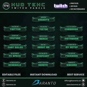 17x Twitch Panels Pack HUD Tech Series | Instant Download Ready to Use Twitch Panel | Stream Panel | Instant Download