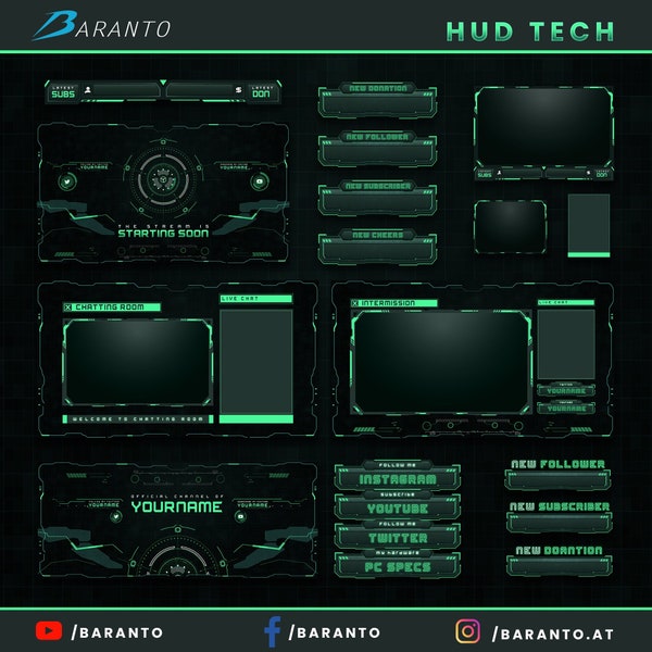 Animated HUD TECH Overlay Twitch Package | Custom Name | Instant Download / Ready to Use - Streamer - Streaming - Gaming