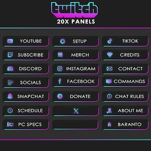 20x Twitch Panels Minimalistic Pack Cyan Violet Series | Twitch panel | Stream Panel | Instant Download