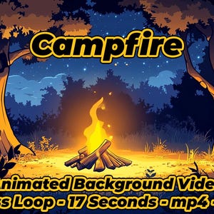 Könnte beinhalten: Animiertes Video eines Lagerfeuers in einem Wald bei Nacht. Das Video ist eine nahtlose Schleife und 17 Sekunden lang. Das Video ist im mp4-Format und in Full HD.