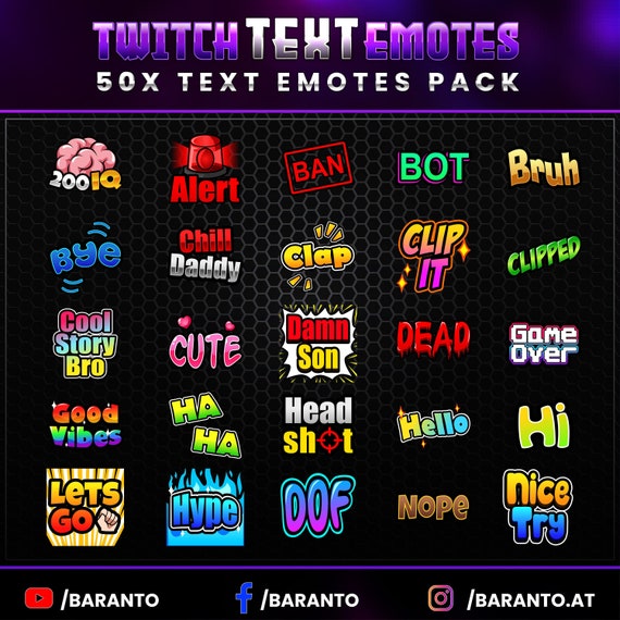 50x Text Twitch emotes, Discord emote, twitch sub emotes, cool emotes, text emotes, anime emotes, twitch emotes, chibi emotes, cute emotes