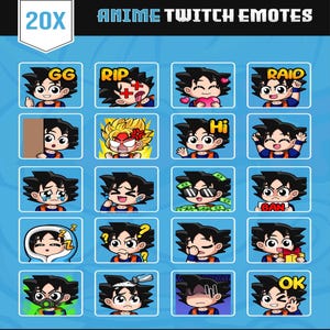 20x Son Goku from Dragon Ball Twitch emotes, Discord emote, twitch sub emotes, cool emotes, anime emotes, chibi emotes, cute emotes