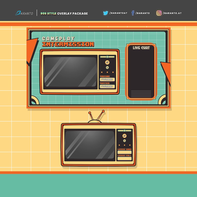 Animated 90s Retro Overlay Twitch Package Instant Download / Ready to Use Streamer Streaming