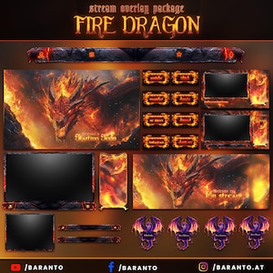 Animated Fire Dragon Overlay Twitch Package | Instant Download / Ready to Use / Streamer / Streaming / Gaming