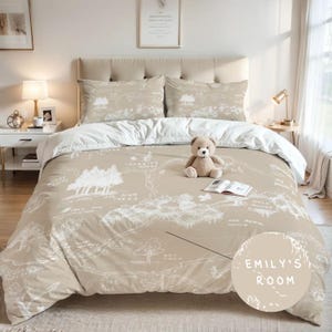 Ensemble housse de couette personnalisée carte Winnie l'ourson - Literie personnalisée, cadeau de pendaison de crémaillère, literie ourson personnalisée, literie pour enfants, cadeau d'anniversaire