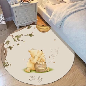 Tapis pour enfants Winnie l'ourson – tapis de salle de jeu lavable pour chambre de garçons, tapis de chambre d'enfant avec motif carte, décoration de tapis douce et personnalisée pour tout-petit