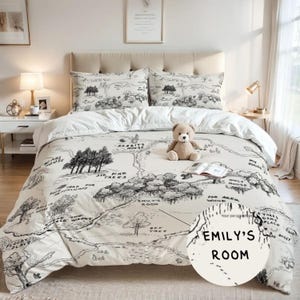 Ensemble housse de couette personnalisée carte Winnie l'ourson - Literie personnalisée, cadeau de pendaison de crémaillère, literie ourson personnalisée, literie pour enfants, cadeau d'anniversaire
