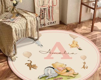 Dywan do pokoju dziecięcego z Kubusiem Puchatkiem i imieniem dziecka, prezent na baby shower do pokoju dziecięcego