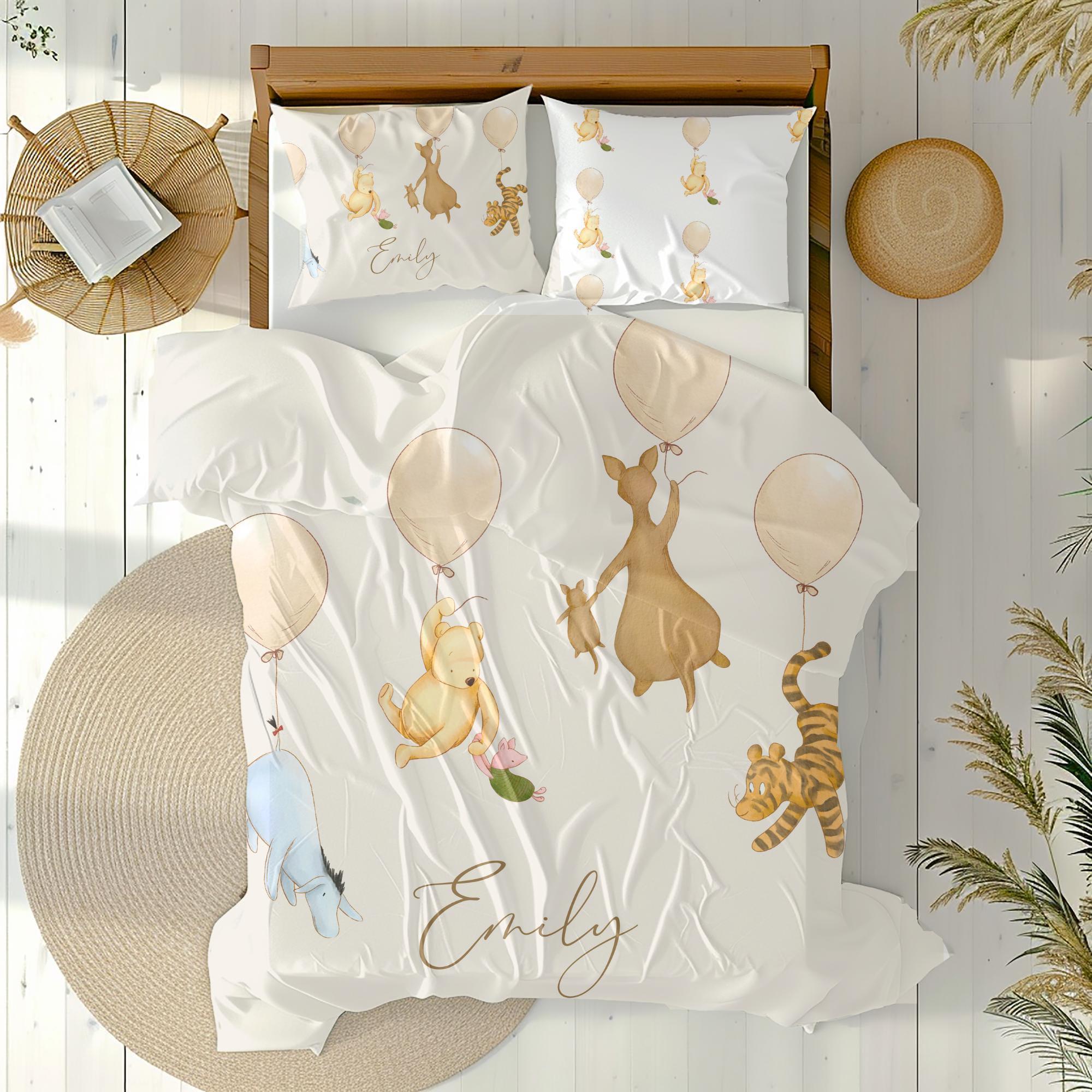 Winnie the Pooh Personalized Bedding Set - Custom Name Kids Bedding - Toddler Room Decor - Disney Themed Bedroom Gift