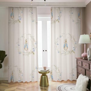 Peter Rabbit Nursery Curtains – Neutral Baby Room Drapes, Beatrix Potter Window Panels for Kids Room or Playroom Decor