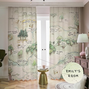 Verduisterende gordijnen aangepaste naamgordijnen, gepersonaliseerde WINNI the Pooh-kaart gordijnen, kinderkamer speelkamer decor gordijnen meisjeskamer jongens