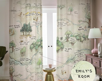 Blackout Curtains Custom Name Curtains, Personalized WINNI the Pooh map Curtains, Kids Room Playroom Decor Curtains Girls room Boys
