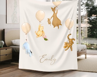 Personalized Winnie the Pooh Baby Blanket - Custom Baby Shower Gift - Newborn Keepsake - Pooh Nursery Decor winnie and friends custom