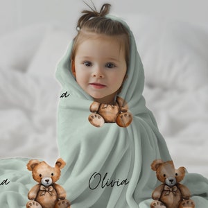 Teddy Bear Swaddle Blanket Personalized Baby Name Blanket Cute Animal Blankets Soft Blankets Custom Name Blanket Unique Baby Gift image 2