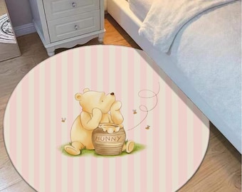 Winnie the Pooh Kids Rug - Round Nursery Play Mat - Soft Disney Carpet for Baby Room, Playroom, or Toddler Bedroom Decor