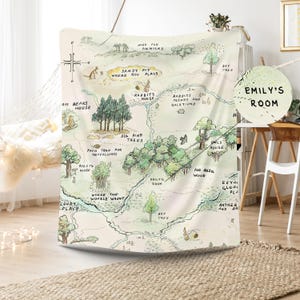 Couverture carte Winnie l'ourson - jeté bois personnalisé, couverture bébé personnalisée, décoration de chambre d'ourson, couverture carte lavable, cadeau pour chambre d'enfant