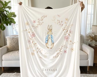 Personalized Peter Rabbit Milestone Blanket, Baby Girl Nursery Decor