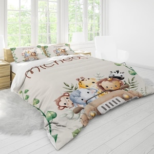 Woodland Animals Personalized Duvet Cover Set - Custom Bedding, Housewarming Gift, Kids Custom Name Quilt, Kids Bedding, Birthday Present