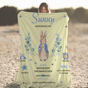 Manta de Peter Rabbit, manta de guardería para niñas, decoración de guardería para niñas, regalos para niñas, regalos para niñas recién nacidas, decoración de guardería para niños, regalo de hito