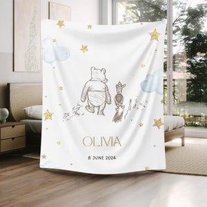 Winnie the Pooh Baby Blanket - Personalized Disney Gift, Soft Plush Winnie the Pooh Baby Swaddle, Plush blanket, Couch Throw Gift