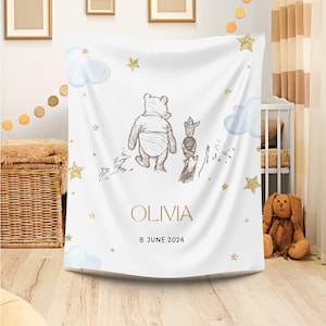 Winnie the Pooh Baby Blanket - Personalized Disney Gift, Soft Plush Winnie the Pooh Baby Swaddle, Plush Blanket, Couch Throw Gift