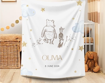 Winnie the Pooh Baby Blanket - Personalized Disney Gift, Soft Plush Winnie the Pooh Baby Swaddle, Plush Blanket, Couch Throw Gift