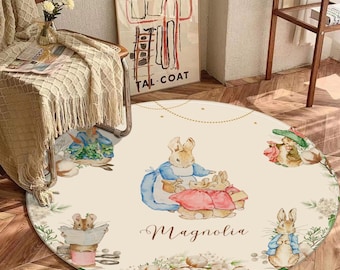 Peter Rabbit Round Rug for Nursery or Kids Playroom, Peter Rabbit Theme Nursery, Nursery Decor, Kids Bedroom Rug