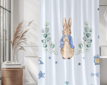 Peter Rabbit Yellow Shower Curtain – Vintage Beatrix Potter Bunny Bathroom Decor for Kids, Nursery, Baby, or Toddler Bath Theme