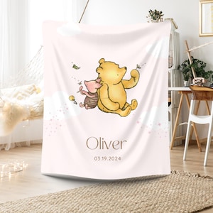 Winnie the Pooh Name personalisierte Decke - Pooh Geschenk für Freunde, weiche Plüsch Pooh Bär Decke, Kuschelige Plüschdecke für Kinder