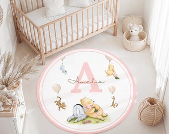 Custom Winnie the Pooh Nursery Rug with Baby Name Pooh Bear Area Rug for Kid Bedroom Baby Shower Gift for Nursery room