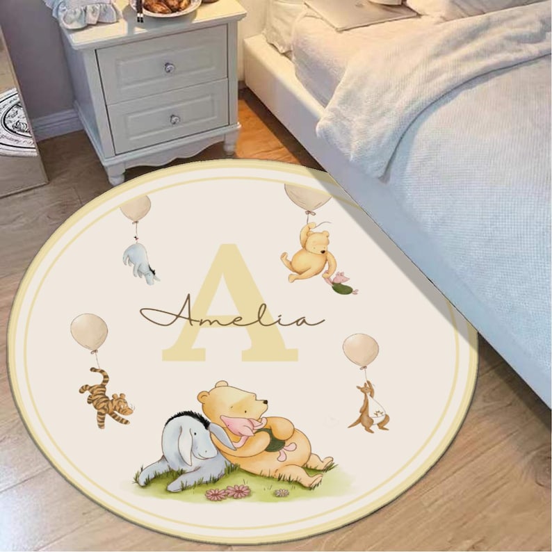Nalle Puh lekrumsmatta – mjuk barnmatta, tvättbar Disney-matta för småbarn, förskola eller läshörna Gul