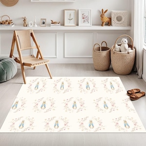 Alfombra de Peter Rabbit: lavable, rectangular, con dibujos animados, para habitación infantil, sala de juegos