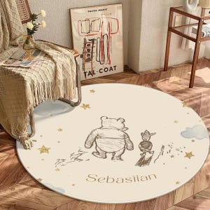 Personalisierter Kinderzimmer Dekor Bereich Teppich Winnie the Pooh Teppich mit Namen Kundenspezifischer Baby Winnie the Pooh Nursery Teppich Runde Gender Neutral Babyparty