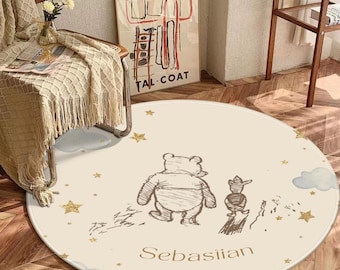 Personalized Winnie the Pooh Nursery Rug, Round Baby Play Mat