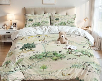 Winnie the Pooh Map Personalized Duvet Cover Set - Custom Bedding, Housewarming Gift, Custom Pooh bedding, Kids Bedding, Birthday Present