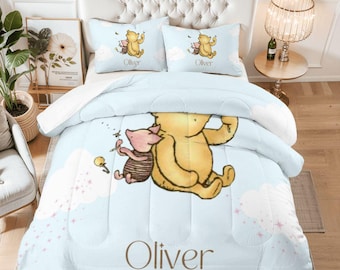 Couette personnalisée parure de lit Winnie l'ourson, housse de couette personnalisée