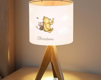 Gepersonaliseerde naam Winnie de Poeh-tafellamp – kinderkamerdecoratie, linnen lampenkap
