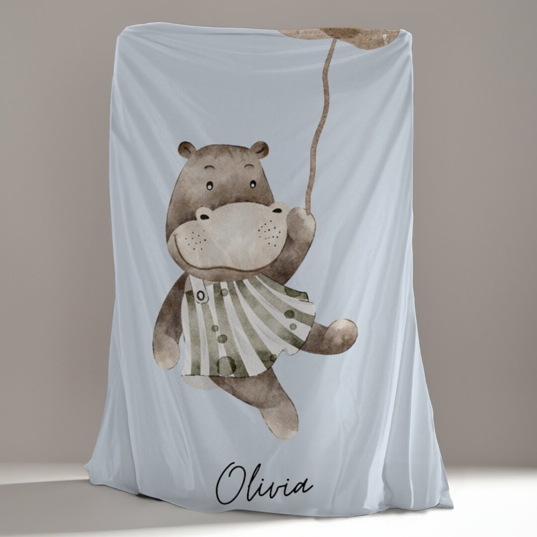 Hippo Cute Print Pattern Hooded Blanket