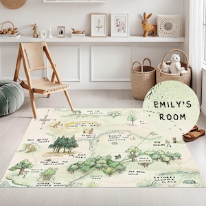 Tapis carte personnalisé Winnie l'ourson - tapis de chambre avec prénom personnalisé, tapis lavable pour salle de jeux pour enfants, tapis antidérapant pour chambre de bébé