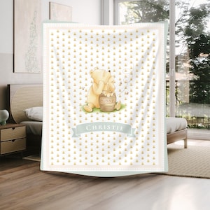Winnie the Pooh Name Custom Baby Blanket - Personalized Pooh Gift for Friends, Soft Plush Pooh Bear Blanket, Cozy Plush Blanket for Kids