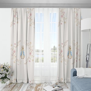 Peter Rabbit Nursery Curtains – Neutral Baby Room Drapes, Beatrix Potter Window Panels for Kids Room or Playroom Decor