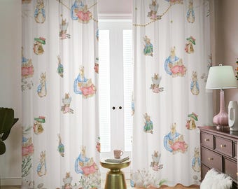 Cortina de Peter Rabbit, decoración para habitación de niña, habitación de bebé niña, cortina para habitación de niño, regalo para recién nacido, recuerdo de hito, habitación de Peter Rabbit