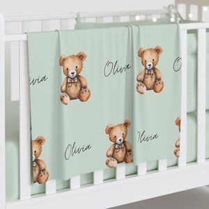 Teddy Bear Swaddle Blanket Personalized Baby Name Blanket Cute Animal Blankets Soft Blankets Custom Name Blanket Unique Baby Gift image 3