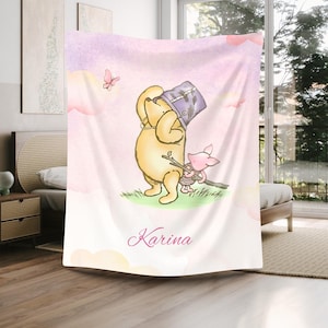 Winnie the Pooh Baby Blanket - Personalized Disney Gift, Soft Plush Winnie the Pooh Baby Swaddle, Plush blanket, Couch Throw Gift
