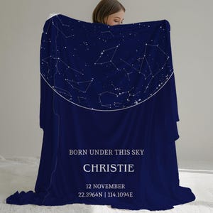 Coperta con mappa delle costellazioni personalizzata, coperta con mappa delle stelle, mappa delle stelle personalizzata, coperta con cielo notturno per data, regalo di fidanzamento per lui e per lei