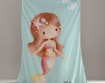 Mermaid Blue Fleece Blanket for gift blanket for kids, newborn blanket, cartoon blanket, toddle blanket, swaddle blanket, infant blanket