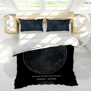 Juego de cama personalizado con mapa estelar: funda de edredón personalizada, regalo de inauguración de la casa único, ropa de cama con nombre personalizado, edredón para amantes de la astronomía, regalo de aniversario