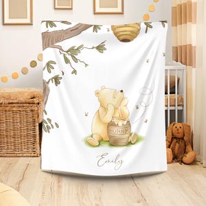Personalized Winnie the Pooh Blanket – Custom Baby Name Blanket, Disney Baby Gift for Boys or Girls, Baby Shower Keepsake