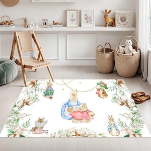 Alfombra de Peter Rabbit: lavable, rectangular, con dibujos animados, para habitación infantil, sala de juegos